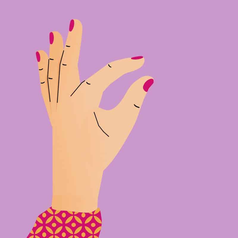 Finger zeigen, dass kein Zervixchleim vorhanden ist