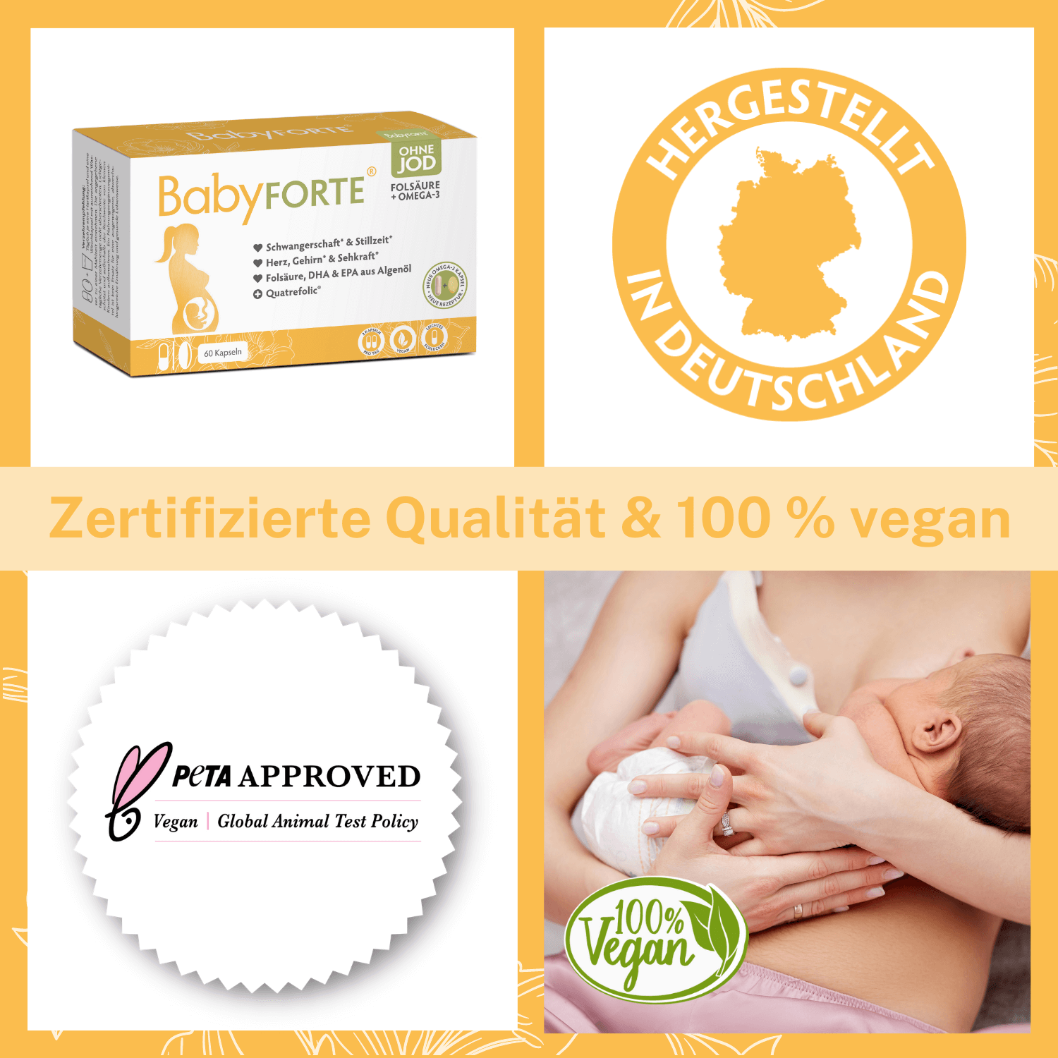 BabyFORTE Folsäure + Omega-3 ohne Jod, 16 Mikronährstoffe, Magnesium, Vitamin B12, Vitamin C, Vitamin D, DHA, EPA