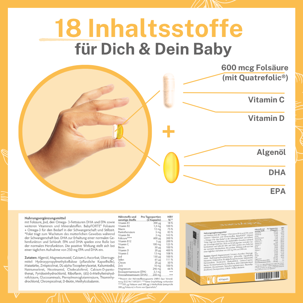 Vorteile auf einen Blick, BabyFORTE Folsäure + Omega-3