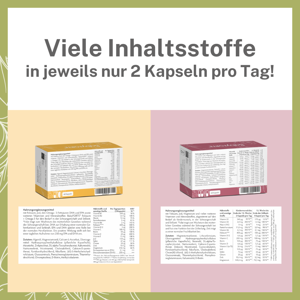 BabyFORTE Kugelzeit – viele Inhaltsstoffe in jeweils nur 2 Kapseln pro Tag!