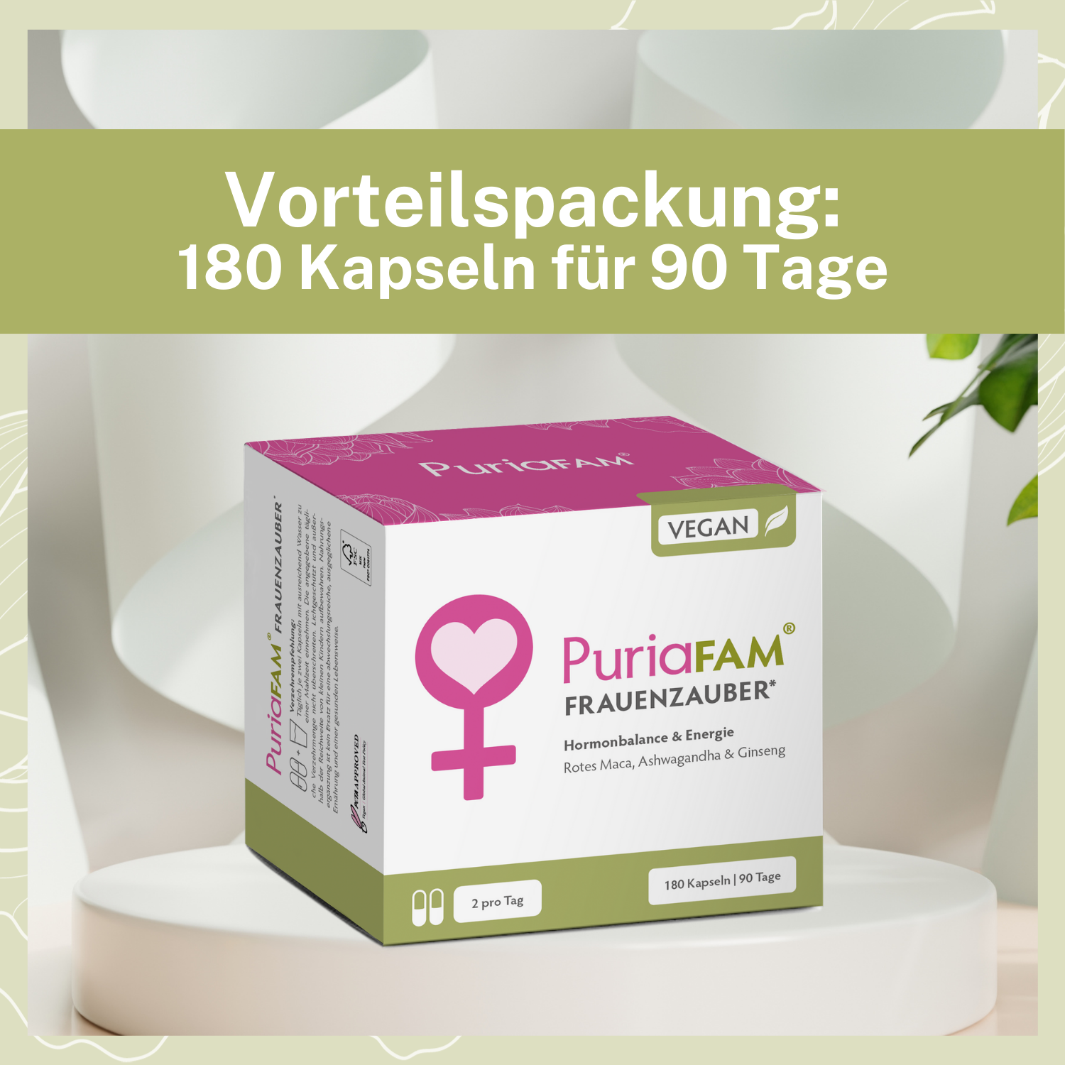 PuriaFAM® Fraunezauber gibt es auch als Großpackung mit 180 Kapseln für 90 Tage