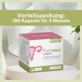 PuriaFAM® Zyklus gibt es auch als Großpackung mit 180 Kapseln für 90 Tage