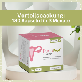 PuriaFAM® Zyklus gibt es auch als Großpackung mit 180 Kapseln für 90 Tage