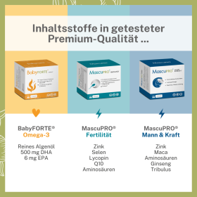 BabyFORTE Kinderwunsch Komplett-Paket oJ – Inhaltsstoffe in getesteter Qualität, Omega-3, Fertilität, Mann & Kraft