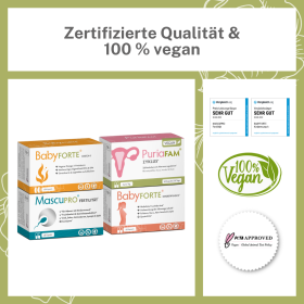 BabyFORTE Kinderwunsch & Zyklus-Set Vorteile und Siegel