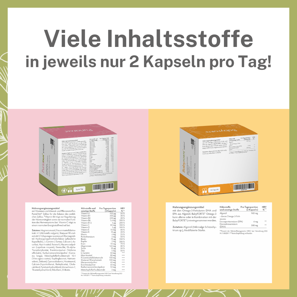 BabyFORTE Kinderwunsch & Zyklus-Set – viele Inhaltsstoffe in veganen Kapseln!