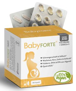 BabyFORTE Folsäure + Omega-3 ohne Jod, 180 Kapseln, Vorderseite Verpackung