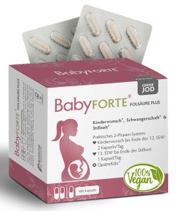 BabyFORTE Folsäure Plus ohne Jod, 180 Kapseln, Vorderseite Verpackung