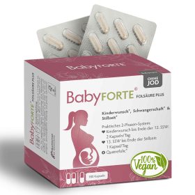 BabyFORTE Folsäure Plus ohne Jod, 180 Kapseln, Vorderseite Verpackung